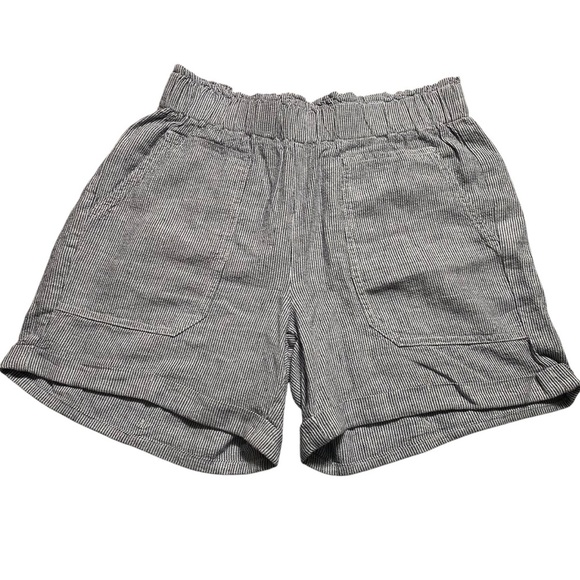 Briggs Linen Blend Pinstriped Shorts S Navy/White Casual Pull-On Cuffed Hem NWT - Picture 1 of 8